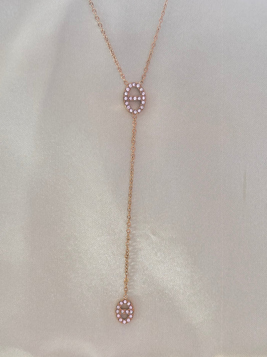Sautoir Évelyna - vue de face lariat doré maillons marins strass