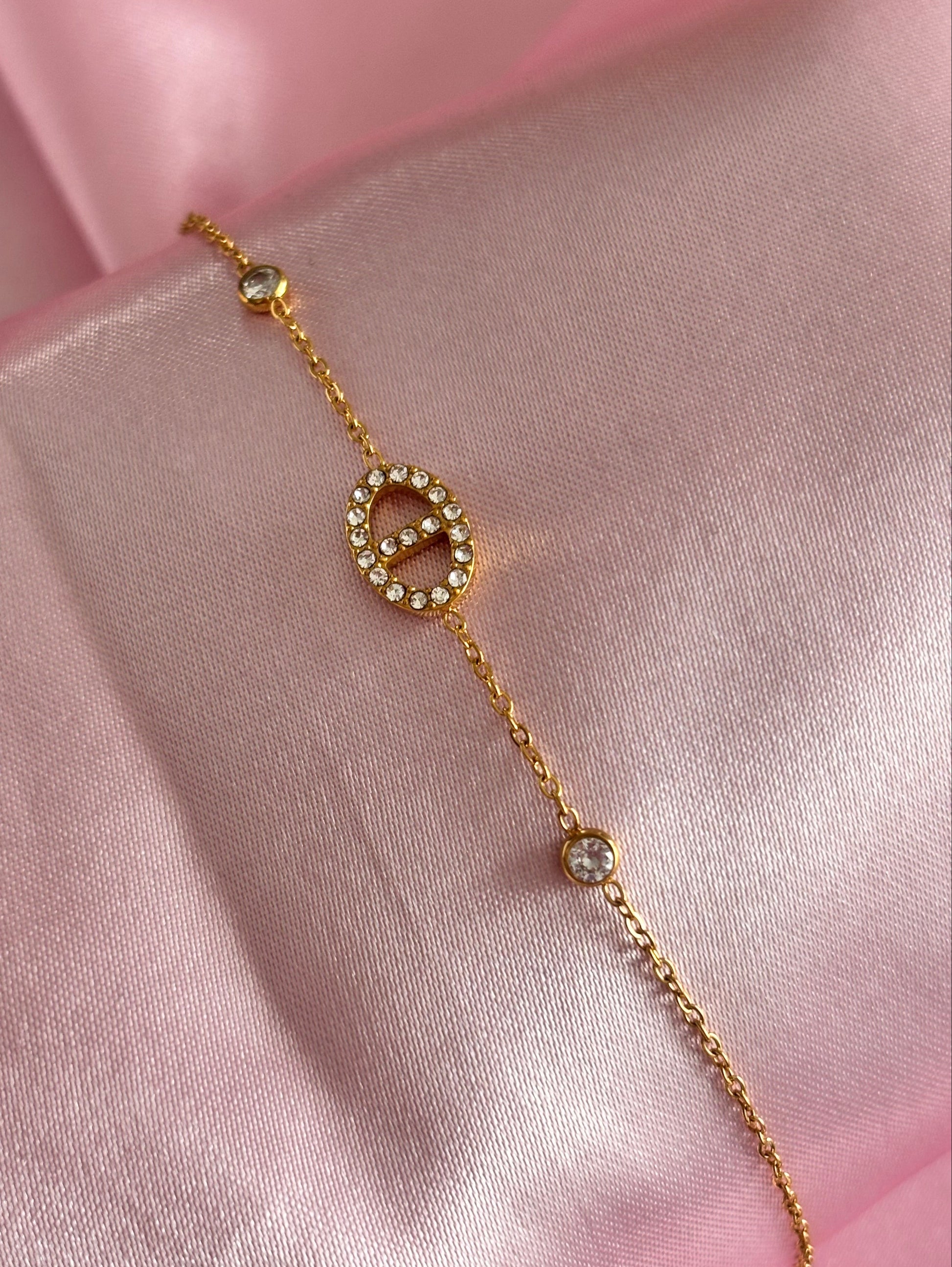 Bracelet Évelyne Strass Doré - chaîne fine maillon marin pavé strass