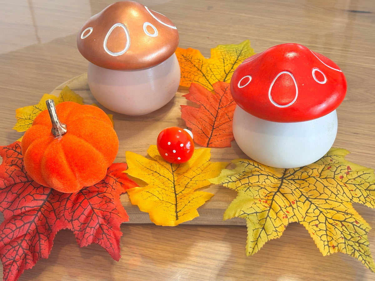 Bougie Minera Champignon - duo rouge et brun automne